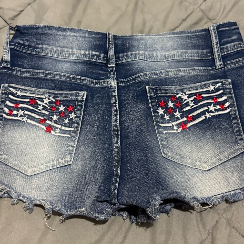 Source Unknown Blue Jean Shorts with Star and Stripe Details
